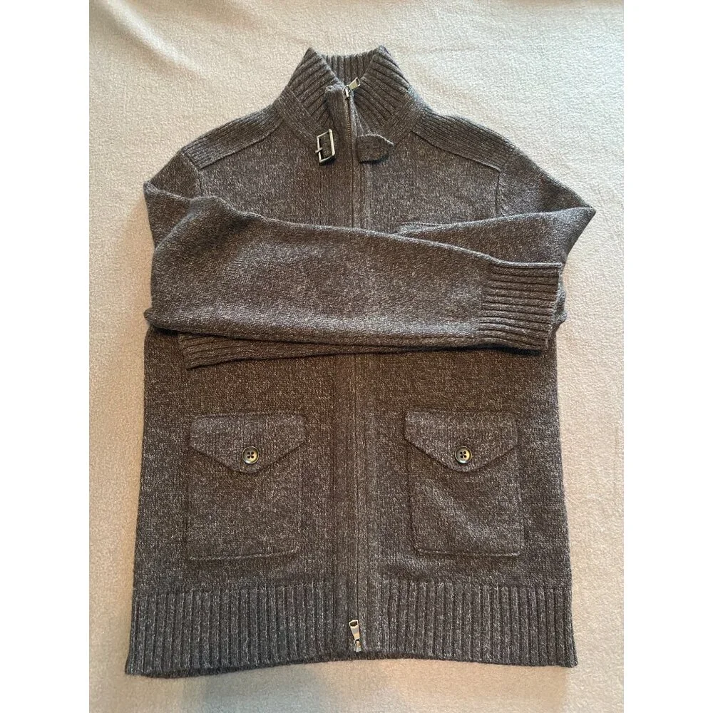 Banana Republic Men’s Wool Blend Full Zip Sweater‎ Jacket Navy Gray Marled M